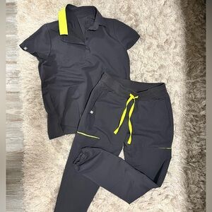 FIGS gray scrubs set gray + neon yellow